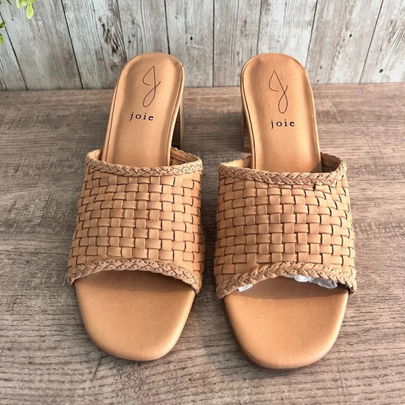Joie Woven Tan Block Heel Sandals Size 7 - Picture 1 of 3